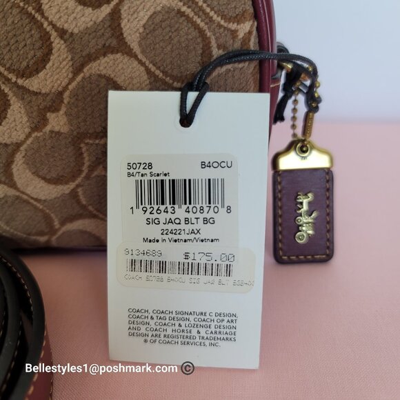 COACH 1941 Small BELT Bag in Signature Jacquard and Smooth Leather- Tan Scarlet - Picture 16 of 16